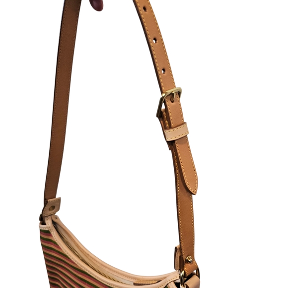 Dooney & Bourke Striped Leather Shoulder Bag Small Hobo Style - Picture 2 of 12